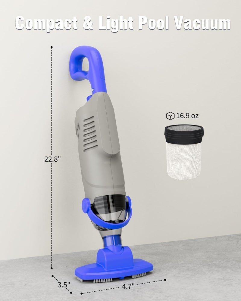 vuwo Little Shark Pool Vacuum for Above Ground Pool, Hot Tub Vacuum with a 60w Motor,18 Gal/Min Powerful Suction, Compact & Light Pool Vacuum with 5000mAh Battery, 1h Running Time - Image 2